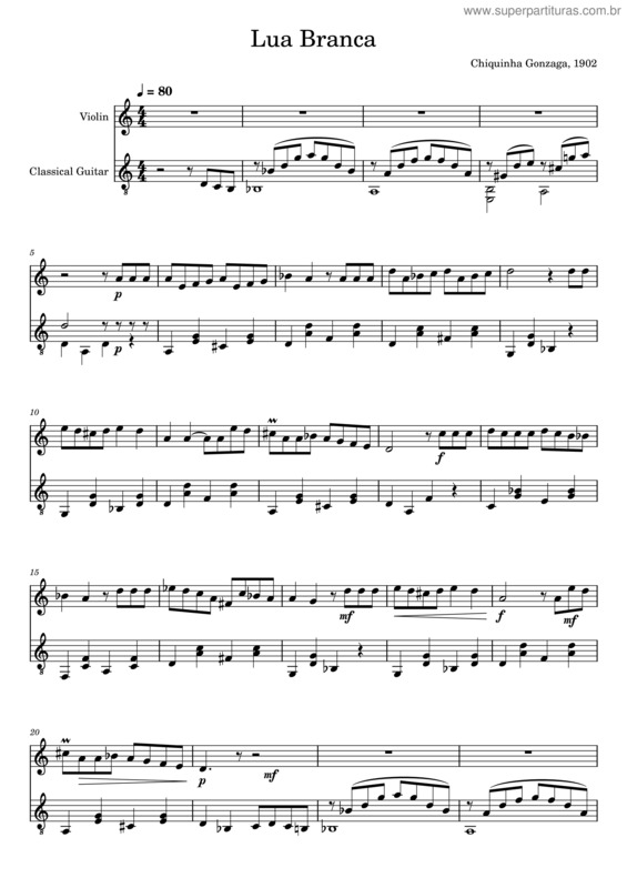 Partitura da música Lua Branca – Chiquinha Gonzaga