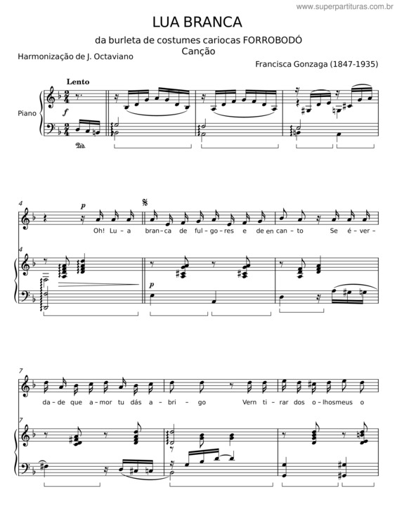 Partitura da música Lua Branca – Francisca Gonzaga