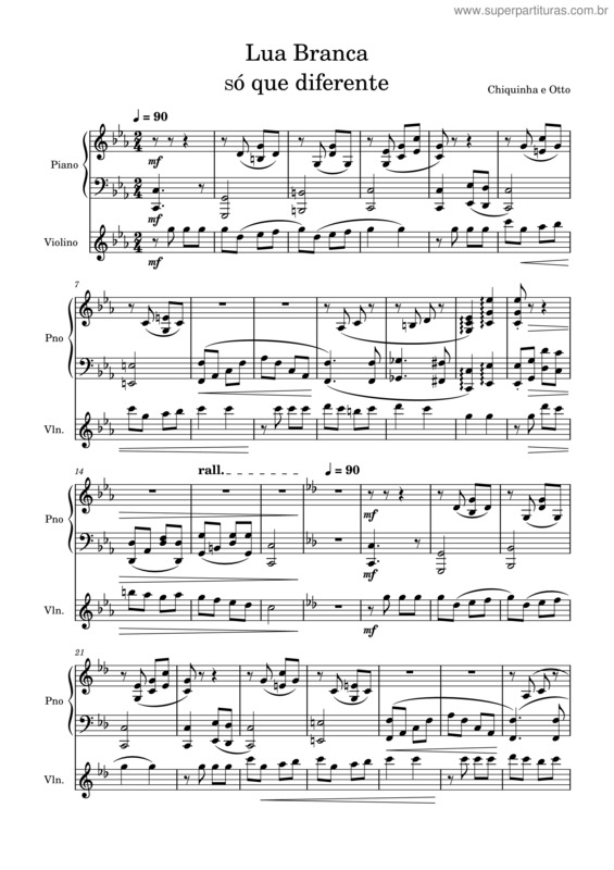 Partitura da música Lua Branca,  Só Que Diferente