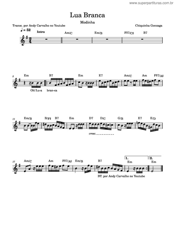 Partitura da música Lua Branca Melodia Instr. Em Bb