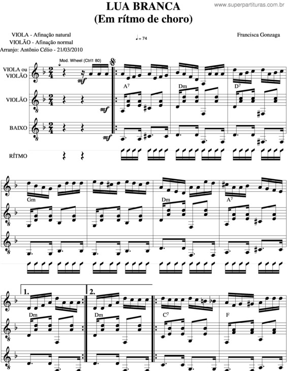 Partitura da música Lua Branca v.6