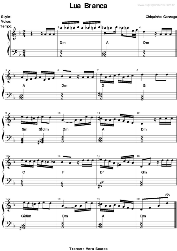 Partitura da música Lua Branca