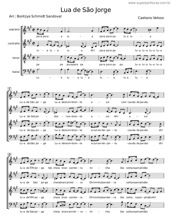 Partitura da música Lua De São Jorge – Caetano Veloso