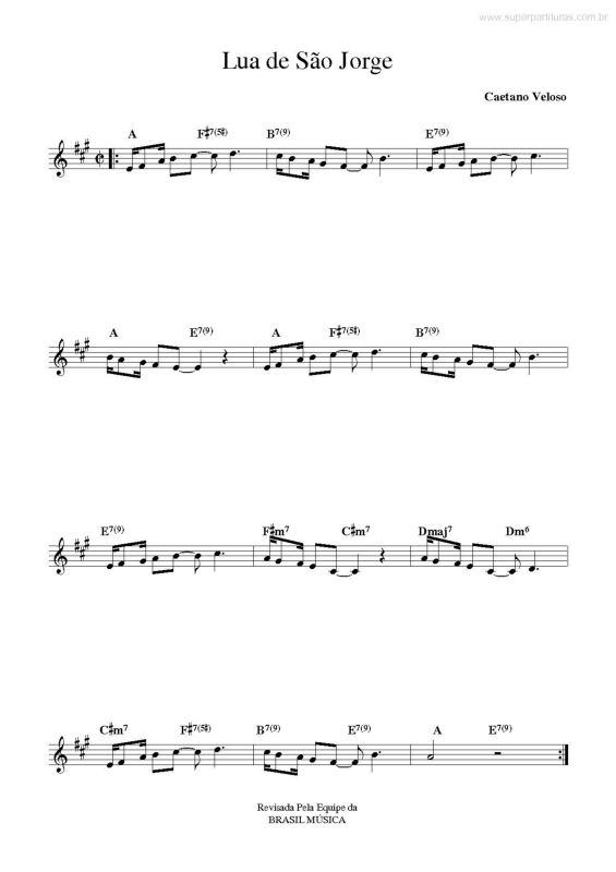 Partitura da música Lua de São Jorge