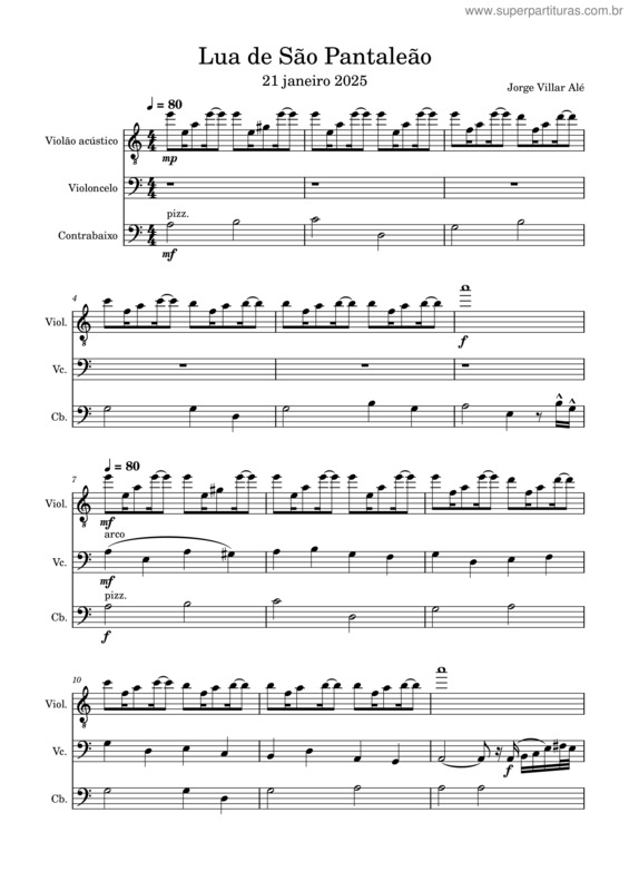 Partitura da música Lua De São Pantaleão – Jorge Antonio Villar Alé