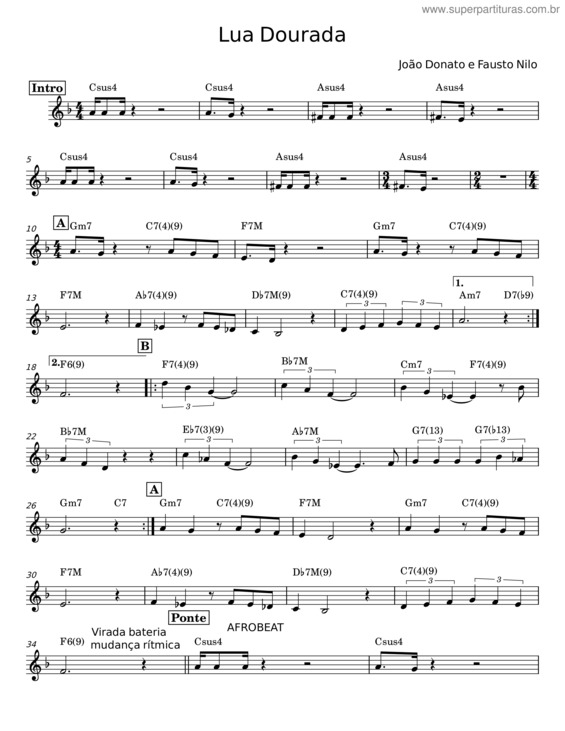 Partitura da música Lua Dourada – João Donato