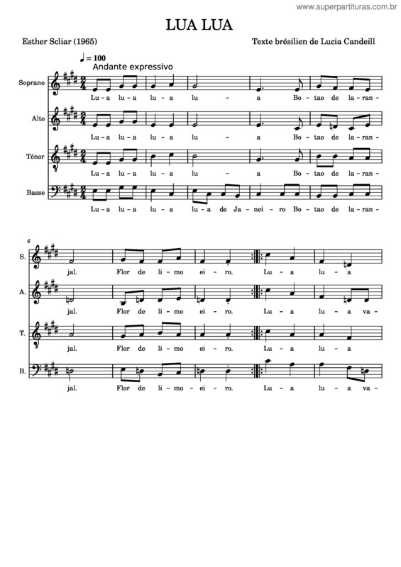 Partitura da música Lua Lua – Esther Scliar