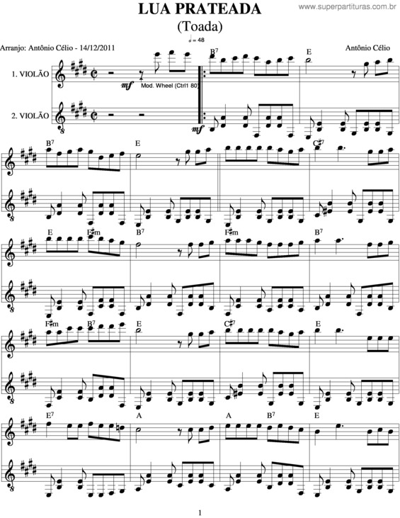 Partitura da música Lua Prateada