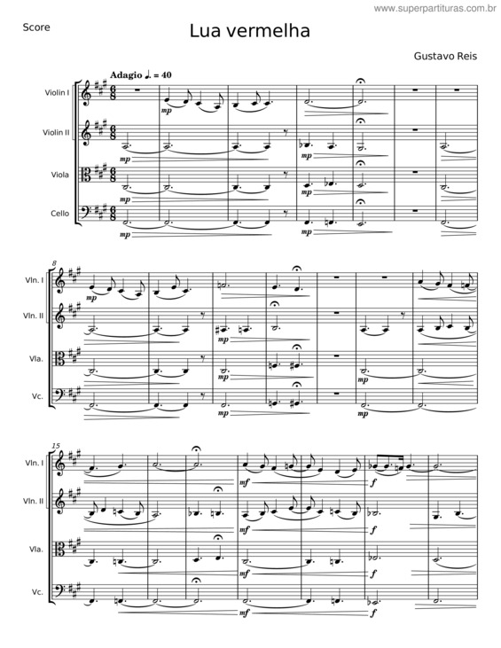Partitura da música Lua Vermelha – Gustavo Reis