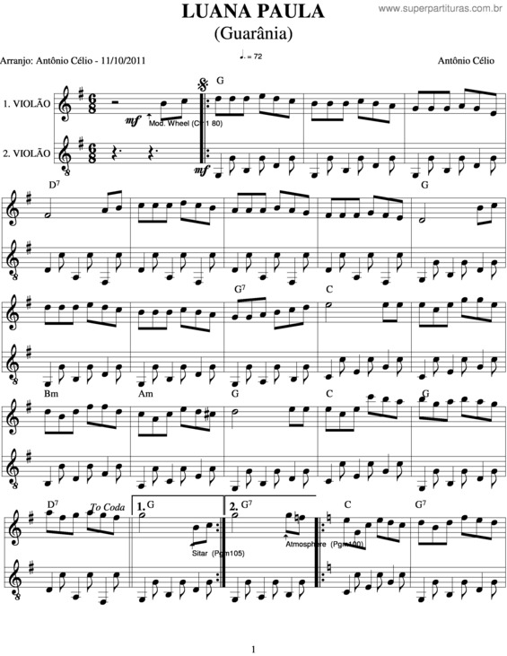 Partitura da música Luana Paula v.3