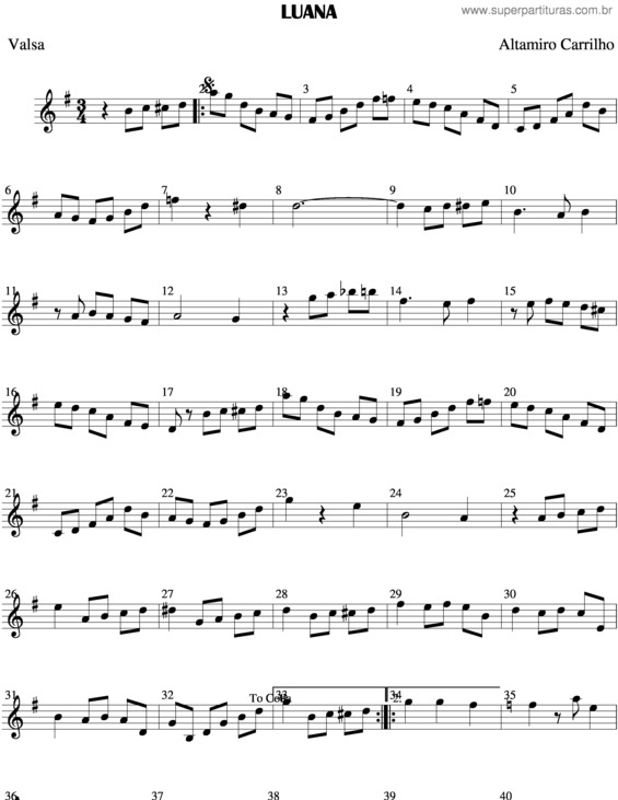 Partitura da música Luana