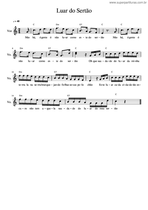 Partitura da música Luar Do Sertão Canto