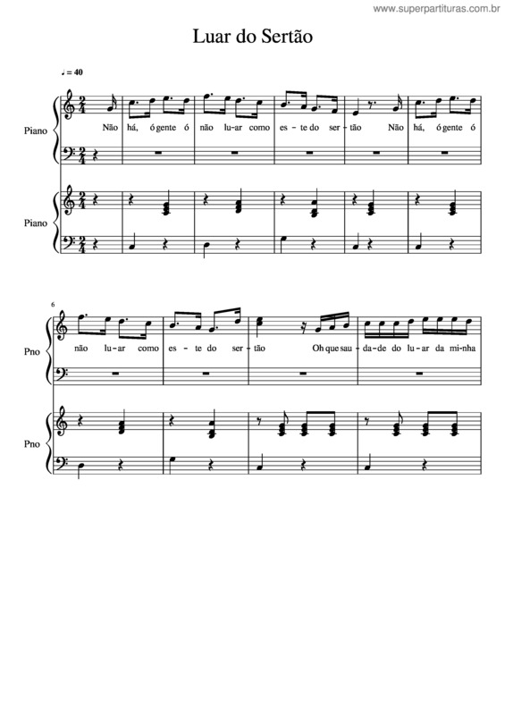 Partitura da música Luar Do Sertão Piano