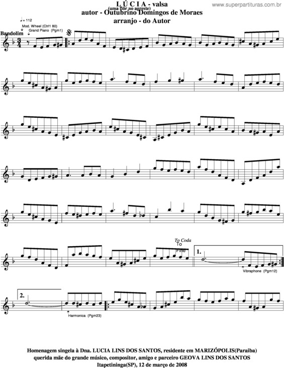 Partitura da música Lúcia v.11