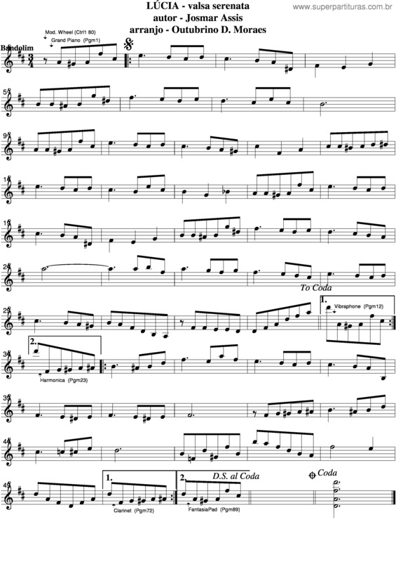 Partitura da música Lúcia v.12