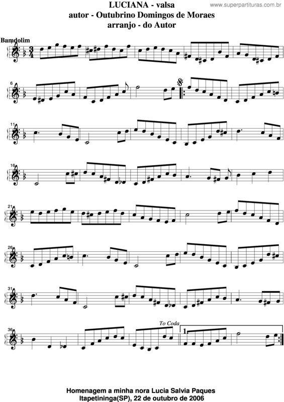 Partitura da música Luciana v.6