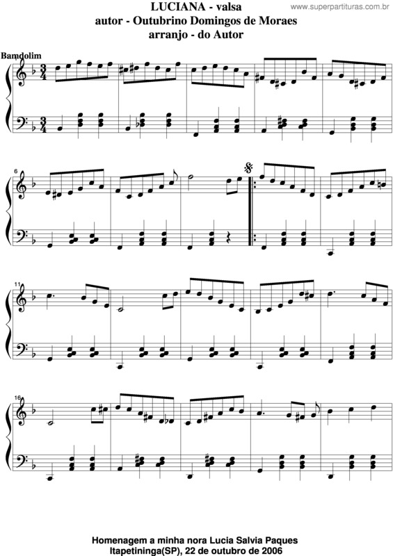 Partitura da música Luciana v.7