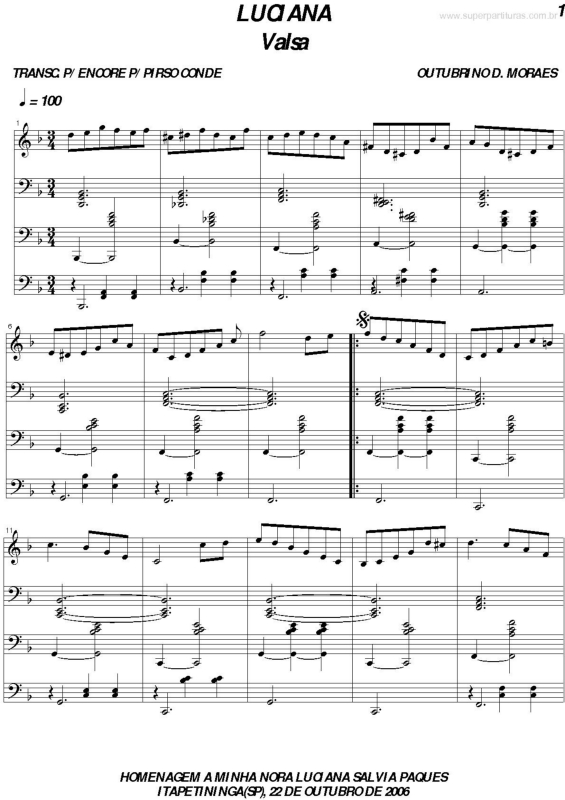 Partitura da música Luciana