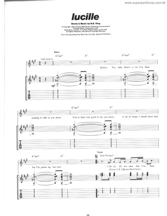 Partitura da música Lucille