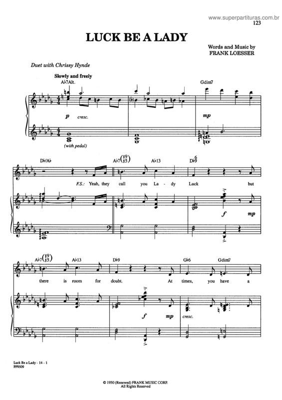 Partitura da música Luck Be A Lady v.2