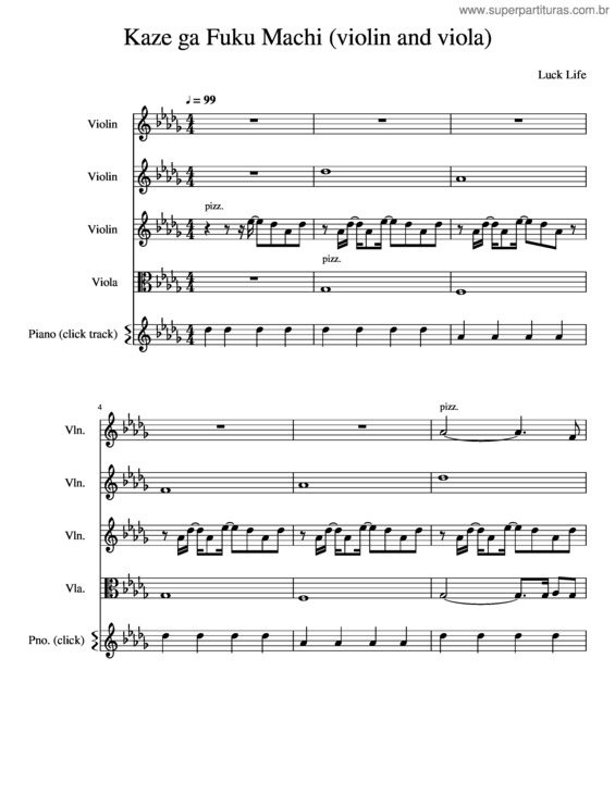 Partitura da música Luck Life – Kaze Ga Fuku Machi