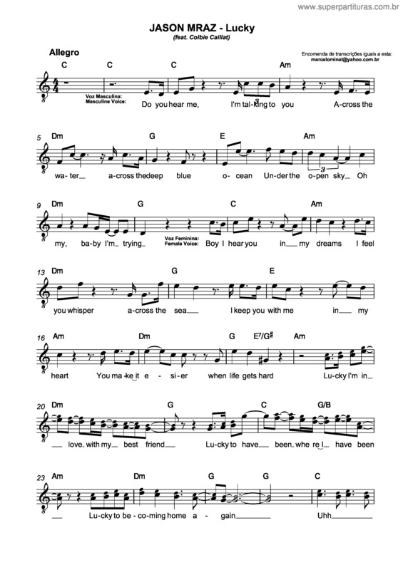 Partitura da música Lucky v.6