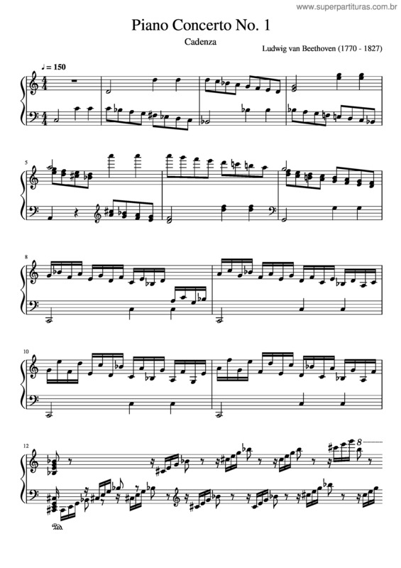 Partitura da música Ludwig Van Beethoven, Piano Concerto No. 1 In C Major, Opus 15, First Movement Cadenza