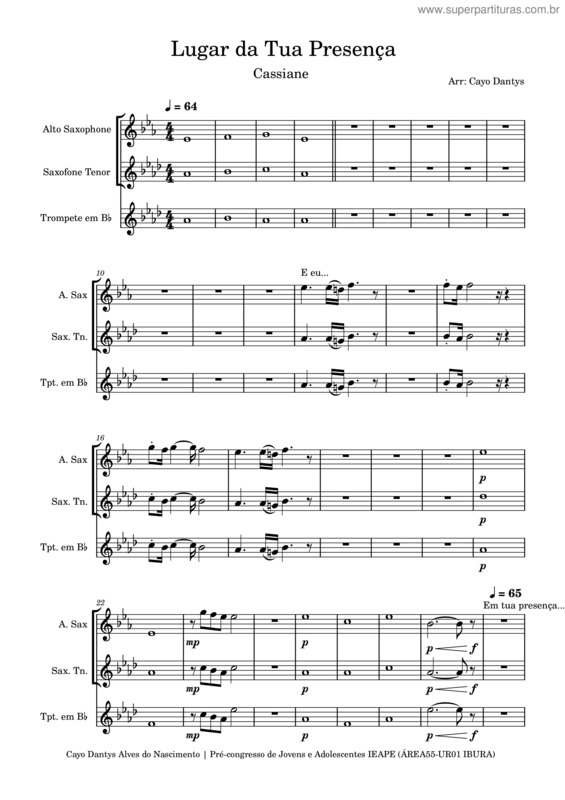 Partitura da música Lugar Na Tua Presença