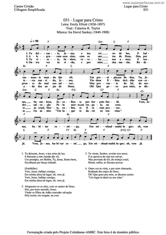 Partitura da música Lugar Para Cristo
