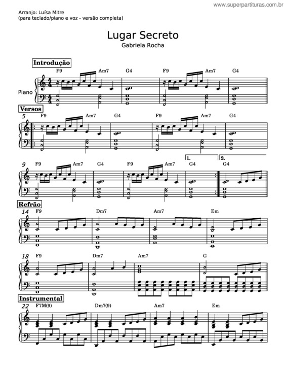 Partitura da música Lugar Secreto – Gabriela Rocha v.2