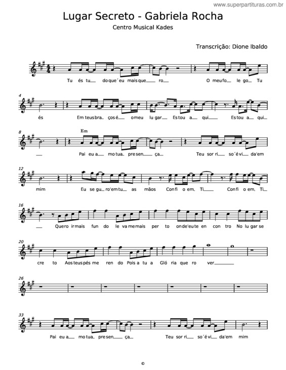Partitura da música Lugar Secreto – Gabriela Rocha v.4