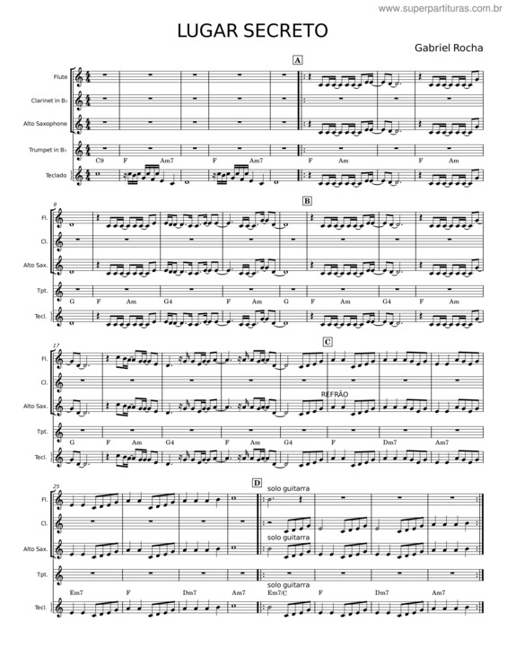 Partitura da música Lugar Secreto – Gabriela Rocha