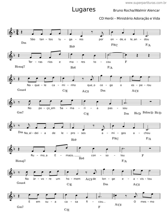 Partitura da música Lugares – Bruno Rocha