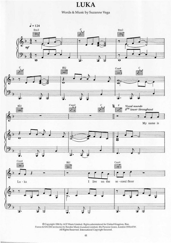 Partitura da música Luka