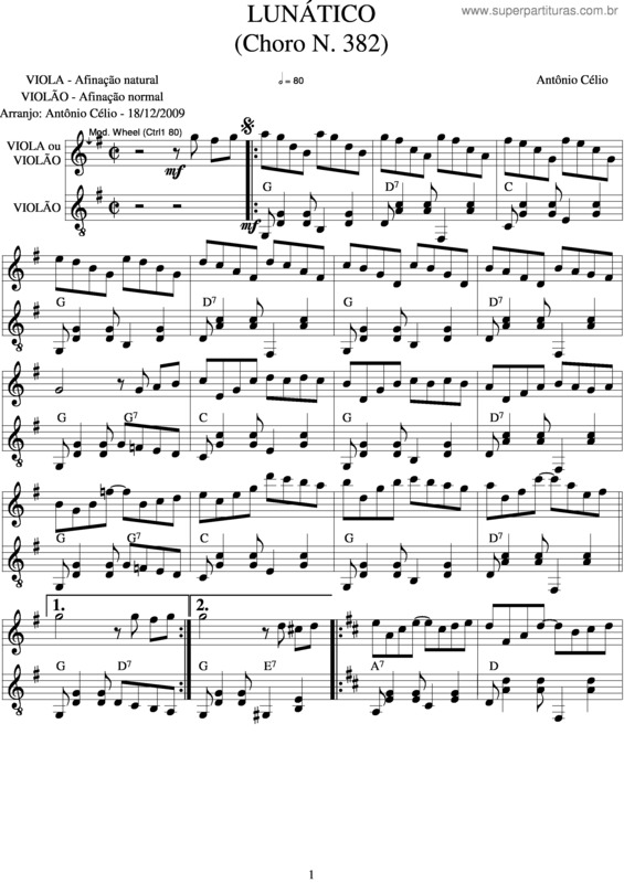 Partitura da música Lunáticon