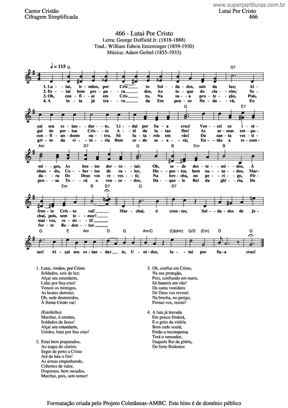Partitura da música Lutai Por Cristo v.2