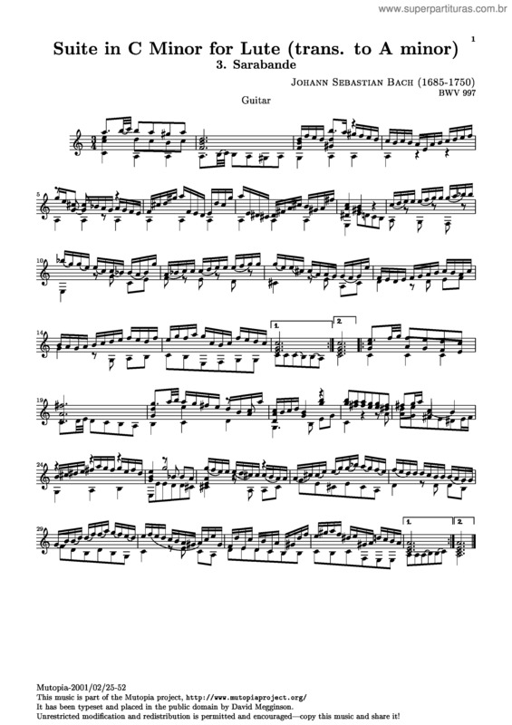 Partitura da música Lute Suite v.3