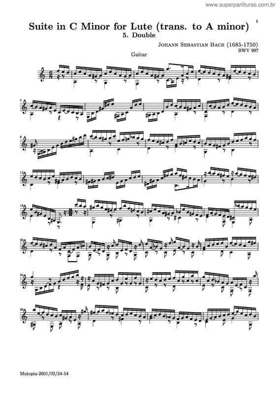 Partitura da música Lute Suite v.6