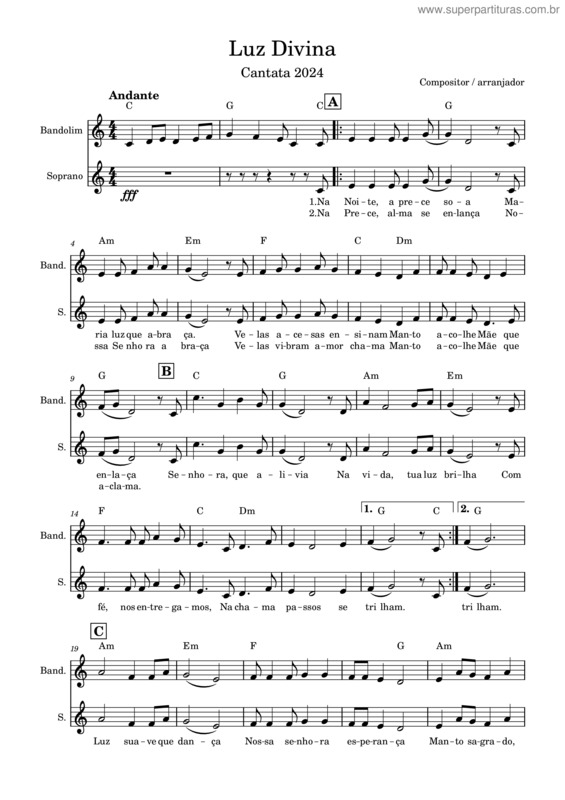Partitura da música Luz Divina v.8