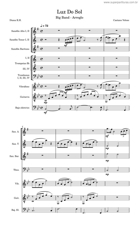 Partitura da música Luz Do Sol – Arrangement