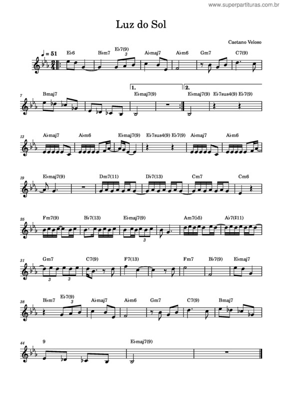 Partitura da música Luz Do Sol – Caetano Veloso Luz Do Sol