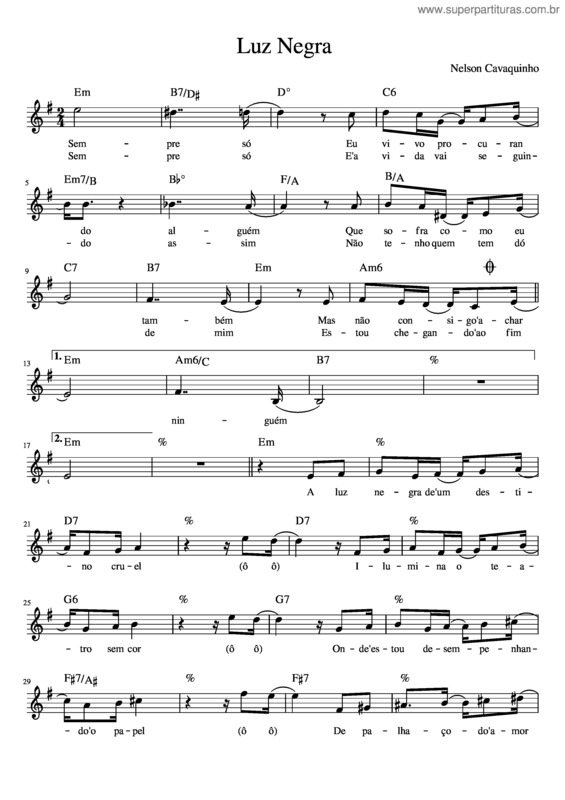 Partitura da música Luz Negra – Nelson Cavaquinho v.2