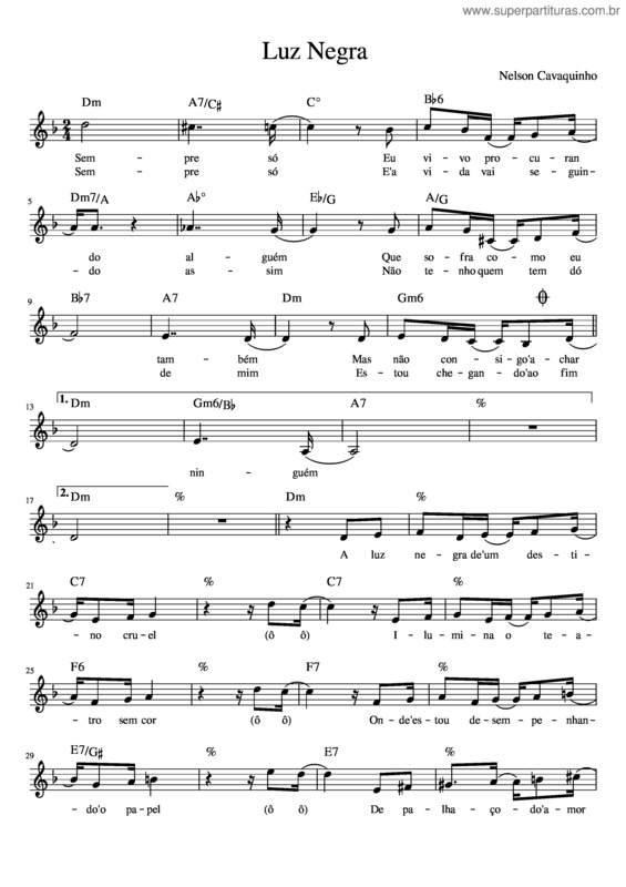 Partitura da música Luz Negra – Nelson Cavaquinho