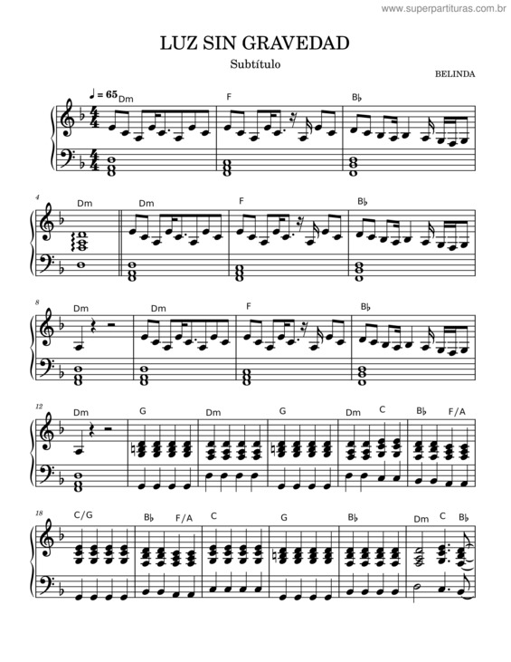 Partitura da música Luz Sin Gravedad – Belinda