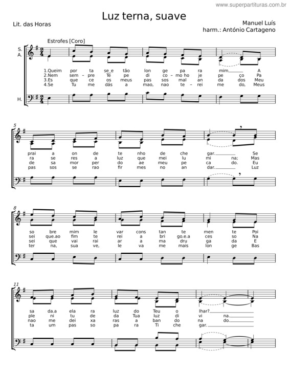 Partitura da música Luz Terna, Suave – Manuel Luís;António Cartageno