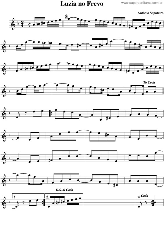 Partitura da música Luzia No Frevo