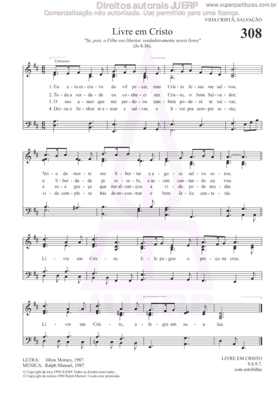 Partitura da música Lvre Em Cristo - 308 HCC v.2