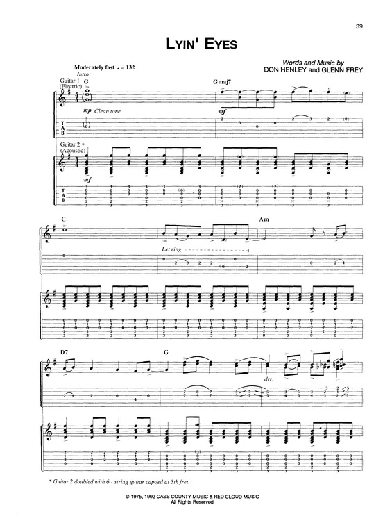 Partitura da música Lyin´ Eyes
