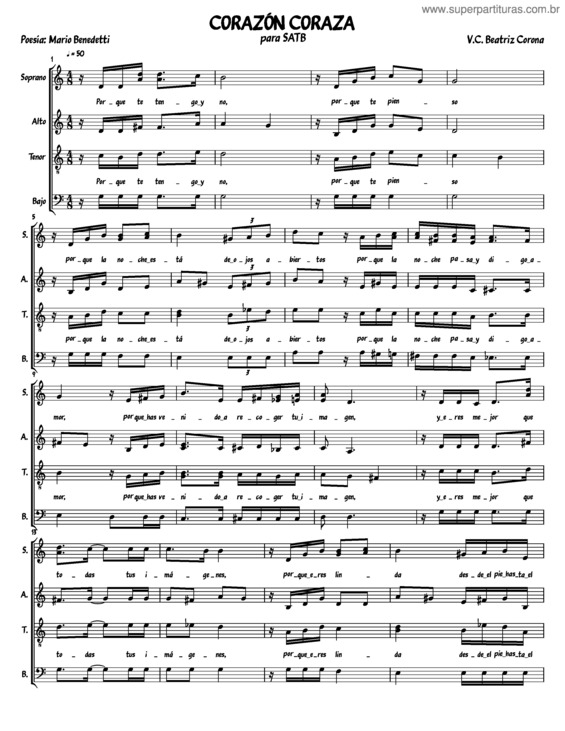 Partitura da música M. Benedetti – Corazón Coraza
