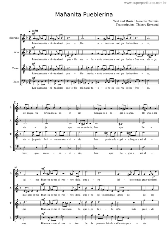 Partitura da música Mañanita Pueblerina – Inocente Carreño
